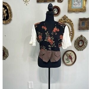Vintage Chrysantheme Floral Mixed Media Blouse Size Medium